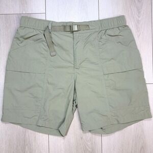 Eddie Bauer Mens L Sport Nylon Belted Hiking Cargo Shorts Sage Olive Green Ripst